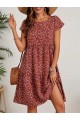 Kadın Kısa Kollu Bisiklet Yaka çiçek Desenli Süprem Elbise