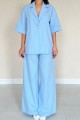 Mavi Önü Tek Düğmeli Ceket Pantolon Takım