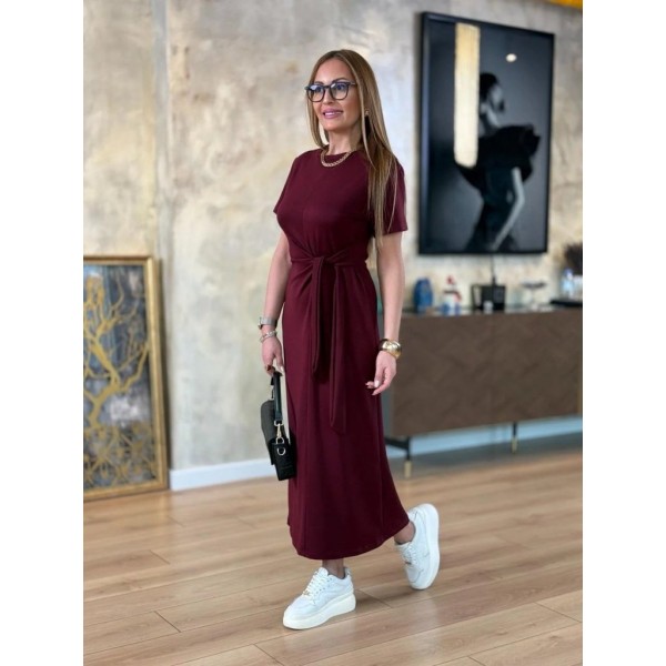 Kadın Kısa Kollu Bisiklet Yaka Yandan Bağlamalı Viskon Iki Iplik Elbise