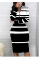 Kadın Uzun Kollu Fermuar Detay Siyah Beyaz çizgili Akrelik Triko Elbise