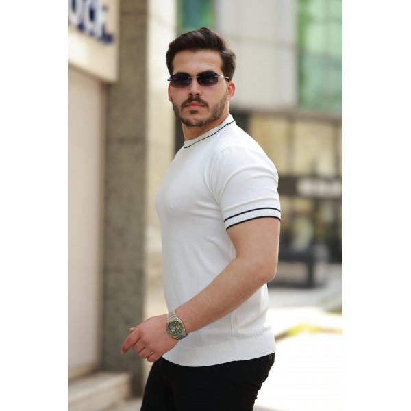 Erkek Bisiklet Yaka Ribanalı Kısa Kollu Tshirt