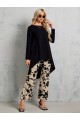 Kadın Uzun Kollu Bisiklet Yaka Asimetrik Kesim Detaylı Viskon Bluz Ve çiçek Desenli Iki Iplik Pantolon