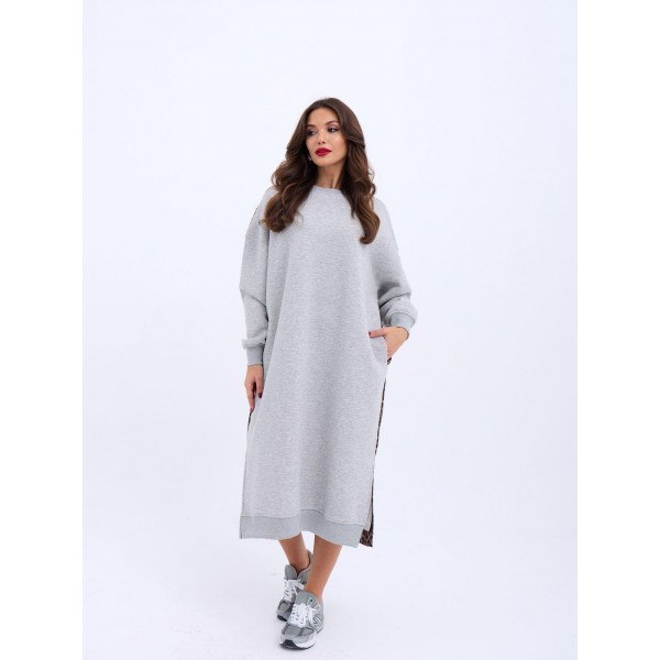 Kadın Arkası Leoparlı Yırtmaçlı Elbise