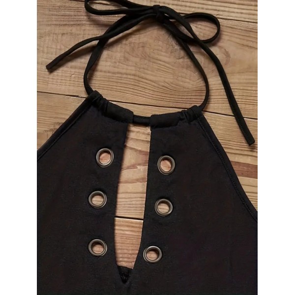 Kadın Askılı Kuş Gözü Ve Dekolte Detay Boyundan Bağlamalı Viskon Bluz