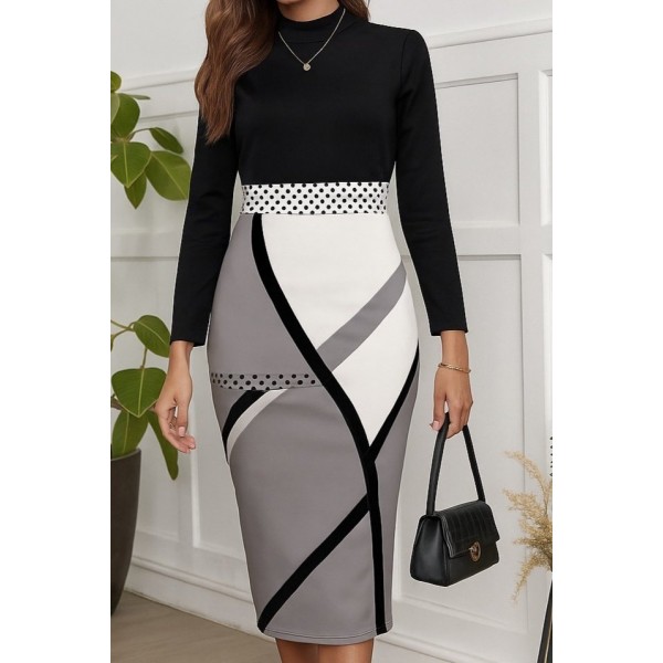 Kadın Uzun Kollu Balıkçı Yaka Dalgıç Midi Boy Elbise