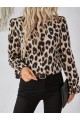 Kadın Uzun Kollu Arkadan Fiyonk Detaylı Leopar Desenli Süprem Bluz