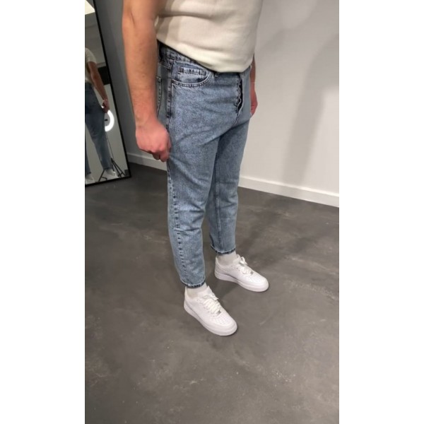 Erkek Kar Yıkamalı Buz Mavi Mom Jean