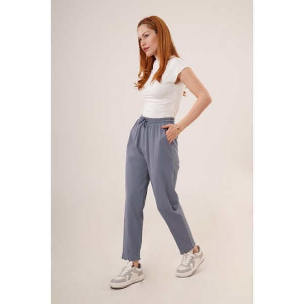 Cepli Belden Bağlamalı Paça Detaylı İndigo Pantolon