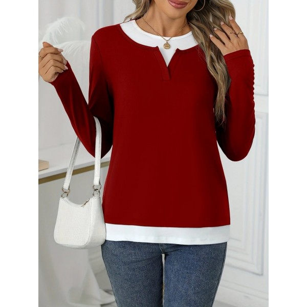 Kadın Uzun Kollu V Yakalı çift Renkli Viskon Iki Iplik Bluz
