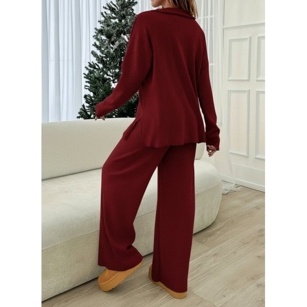 Kadın Uzun Kollu V Yakalı şardonlu Kaşkorse Bluz Ve Pantolon Ikili Takım