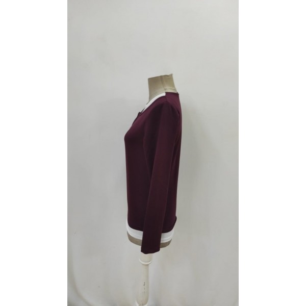 Kadın Uzun Kollu V Yakalı çift Renkli Viskon Iki Iplik Bluz