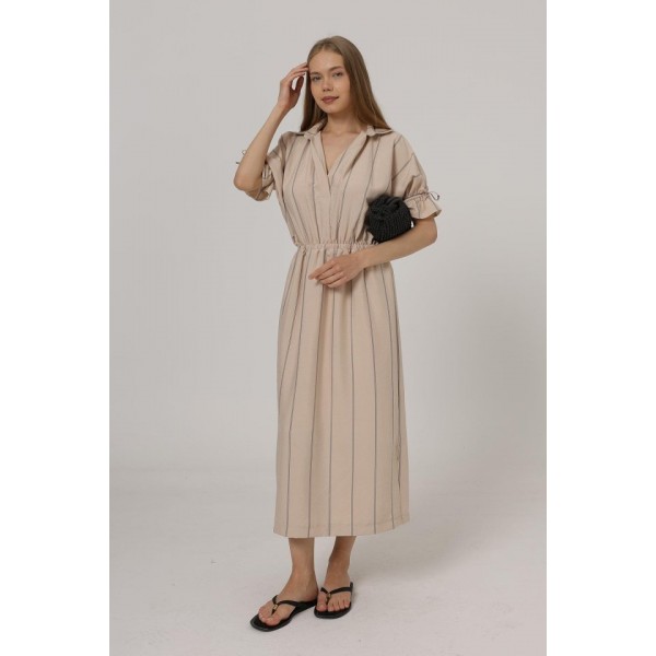 Beli Lastikli Elbise - Taş