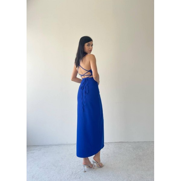 Kaitlyn Sırt Dekolteli V Yaka Yırtmaçlı Elbise