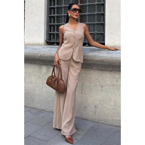 Arkası Bağcıklı Yelek Plazza Pantolon Modal Takım 10202-08