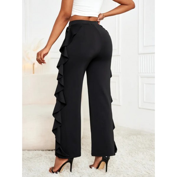 Kadın Yüksek Bel Yanları Volanlı Cepli Sandy Pantolon
