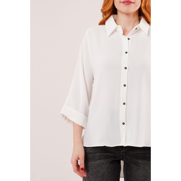 Yarasa Kol Rahat Kalıp Beyaz Gömlek