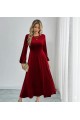 Kadın Uzun Kollu Bisiklet Yaka Midi Kadife Elbise