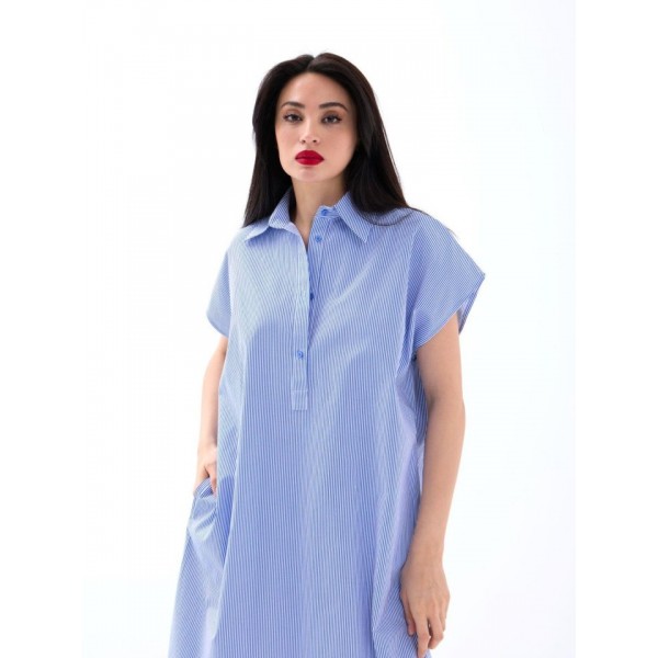 7450 ELBİSE-MAVİ BEYAZ ÇİZGİLİ