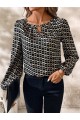 Kadın Uzun Kollu Damla Detaylı Yaka Desenli Süprem Bluz