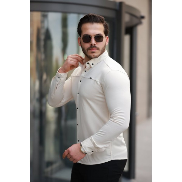 Erkek çıtçıt Düğmeli Dikiş Detaylı Uzun Kollu Gömlek
