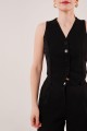 Önü Düğmeli Siyah Yelek