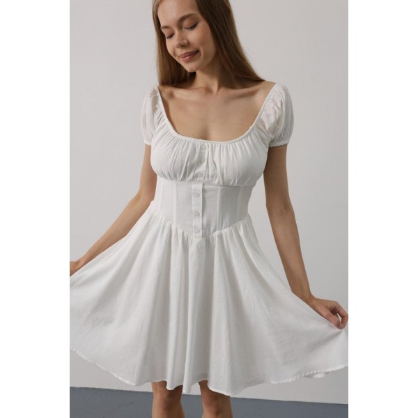 Beli Korseli Mini Elbise - Beyaz
