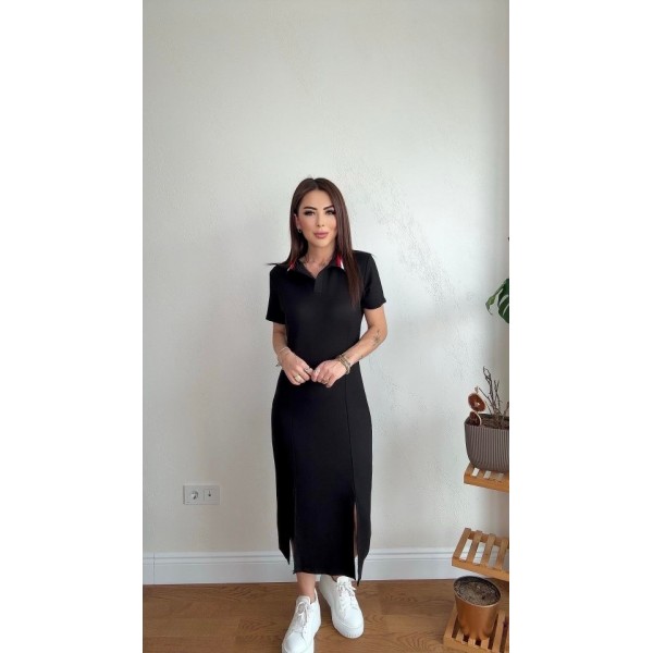 Kadın Yaka Ribanalı Çift Yırtmaçlı Elbise