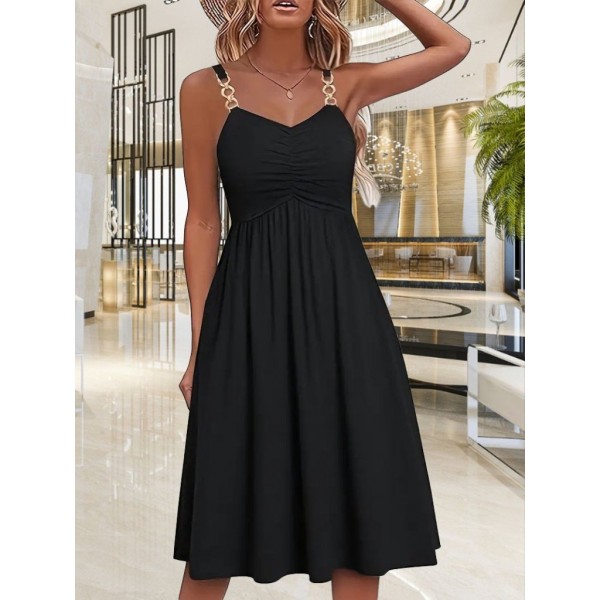 Kadın Ip Askılı V Yakalı Kısa Viskon Elbise