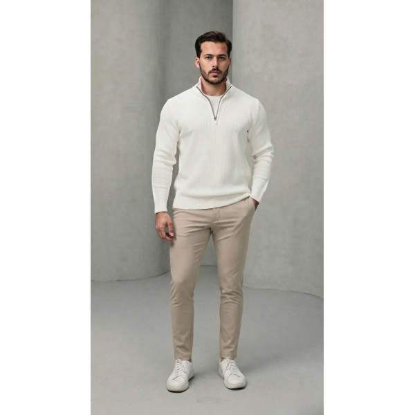 Erkek Balıkçı Zip Yaka Uzun Kollu Triko