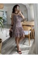 Kadın Askılı V Yaka Beli Pileli Leopar Desen Eteği Fırfırlı Süprem Elbise