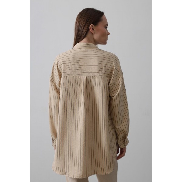 Çizgili Tek Cep Gömlek - Taş