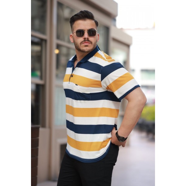 Erkek Yakalı çok Renkli Kısa Kollu T-shirt