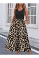 Kadın Askılı Yuvarlak Yaka üst Viskon Alt Leopar Desenli Süprem Uzun Elbise