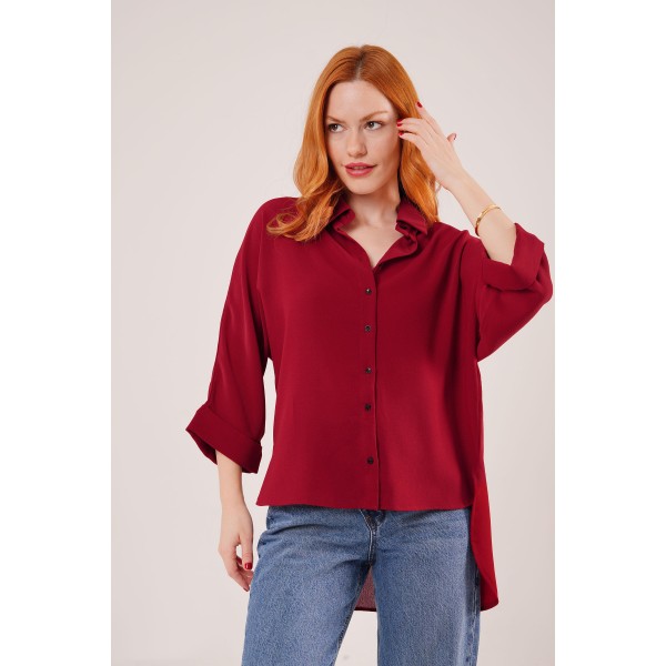 Yarasa Kol Rahat Kalıp Bordo Gömlek