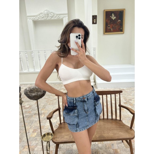 6458 DENİM LOW WAIST SKIRT-MAVİ