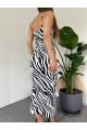 Kadın Zebra Baskılı Omuz Askılı Sırt Dekolteli Yırtmaç Detay Elbise