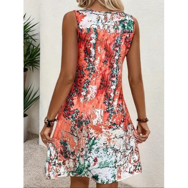 Kadın Sıfır Kollu Kare Yaka önden Pileli Salaş Süprem Elbise