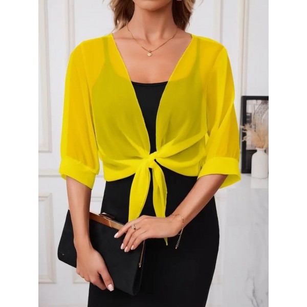 Kadın Truvakar Kollu önden Bağlamalı Kısa şifon Bolero Ceket