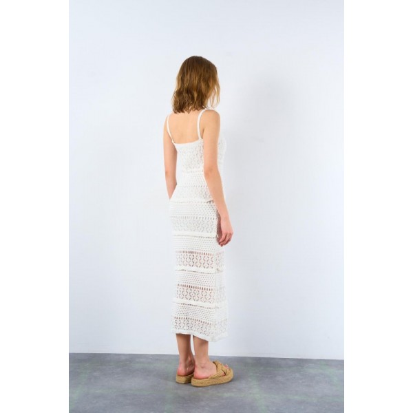 Ajurlu Astarlı Elbise - Ekru