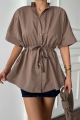 BEL BÜZGÜ DETAYLI POPLİN GÖMLEK - Kahverengi