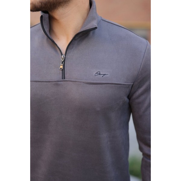 Erkek Süet Yarım Fermuar Dik Yaka Sweat