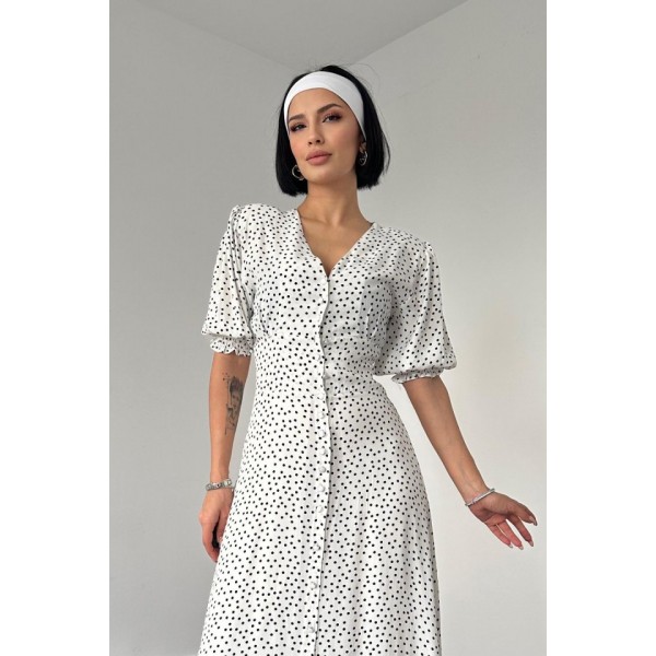 Beyaz Arka Ve Bel Ucu Gipeli Elbise