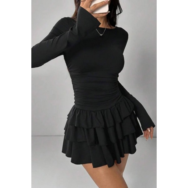 Eteği Kat Kat Volanlı Mini Elbise