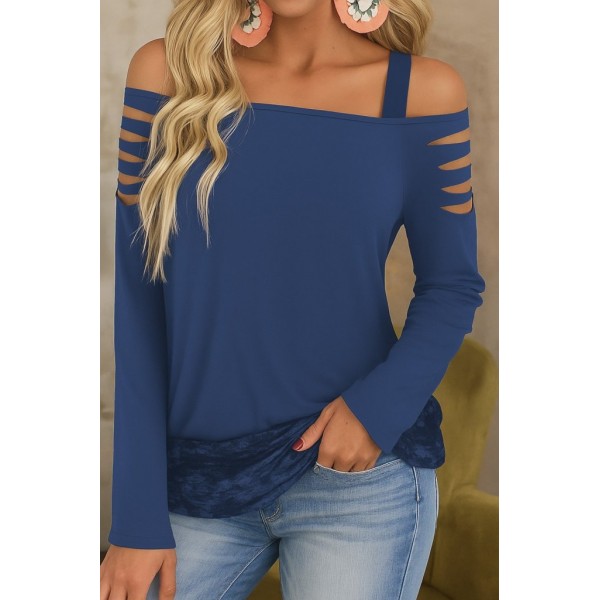 Kadın Uzun Lazer Kesik Detaylı Askılı Viskon Iki Iplik Bluz