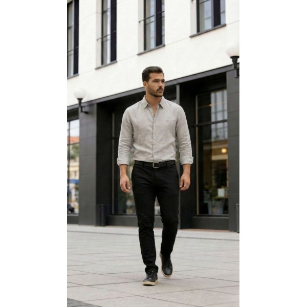 Erkek Uzun Kollu Keten Gömlek