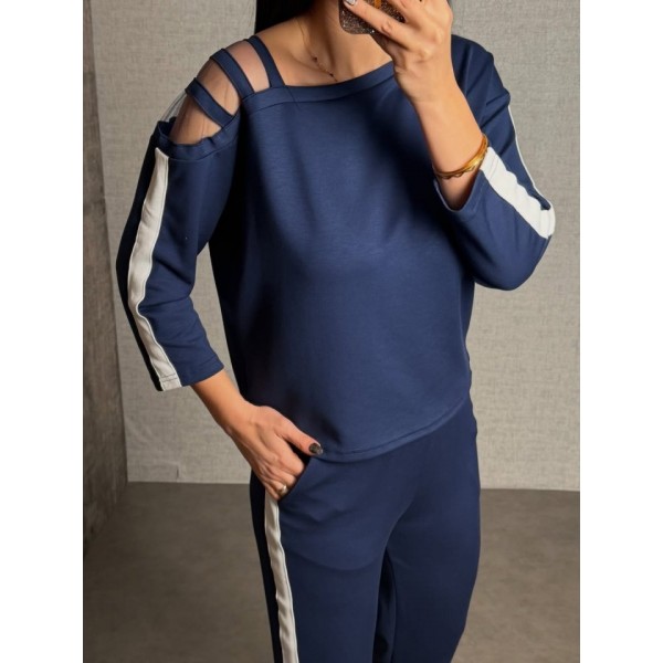 Kadın Uzun Kollu Kolu Tül Yanları şerit Detay Modal Ikili Takım