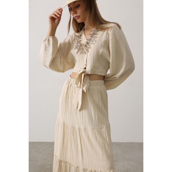 Balon Kollu Etekli Kaş Takım - Taş