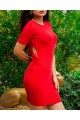 Kadın Kırmızı Kısa Kol Bel Detay Kaşkorse Elbise