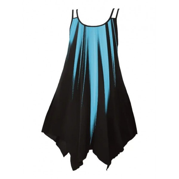 Kadın Askılı Yuvarlak Yaka Asimetrik Detaylı Desenli Süprem Elbise