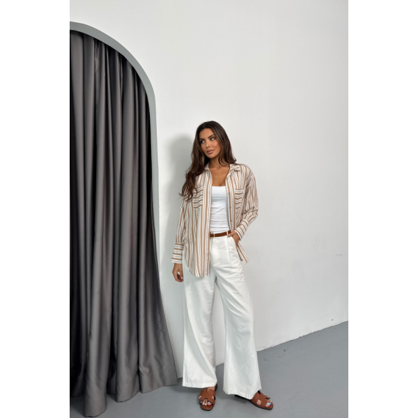 ÇİZGİLİ GÖMLEK - Bej